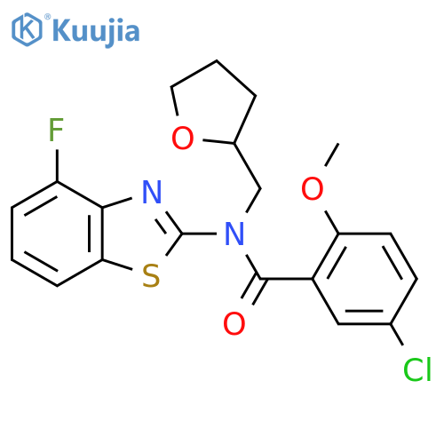 5-chloro-N-(4-fluoro-1,3-benzothiazol-2-yl)-2-methoxy-N-[(oxolan-2-yl)methyl]benzamide structure
