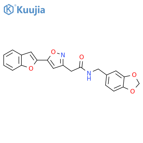 N-(2H-1,3-benzodioxol-5-yl)methyl-2-5-(1-benzofuran-2-yl)-1,2-oxazol-3-ylacetamide structure