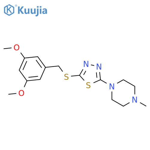 1-(5-{(3,5-dimethoxyphenyl)methylsulfanyl}-1,3,4-thiadiazol-2-yl)-4-methylpiperazine structure