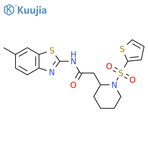 N-(6-methyl-1,3-benzothiazol-2-yl)-2-1-(thiophene-2-sulfonyl)piperidin-2-ylacetamide structure