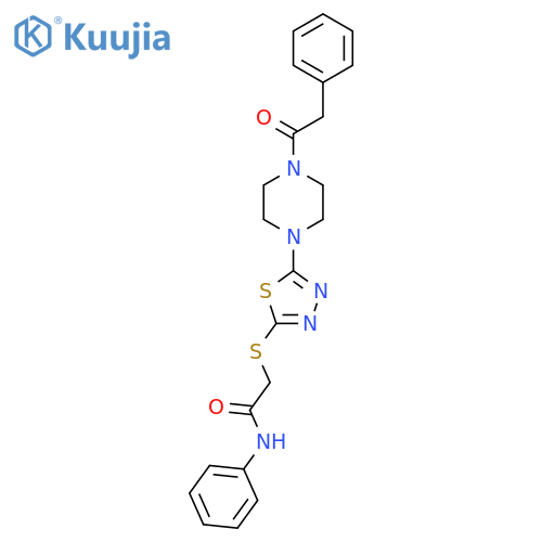 N-phenyl-2-({5-[4-(2-phenylacetyl)piperazin-1-yl]-1,3,4-thiadiazol-2-yl}sulfanyl)acetamide structure