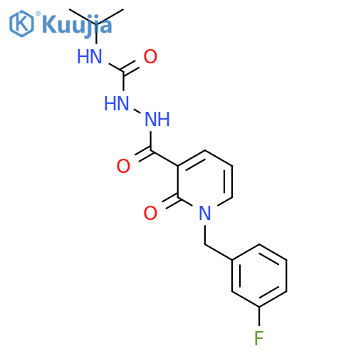 1-[(3-fluorophenyl)methyl]-2-oxo-N-{[(propan-2-yl)carbamoyl]amino}-1,2-dihydropyridine-3-carboxamide structure
