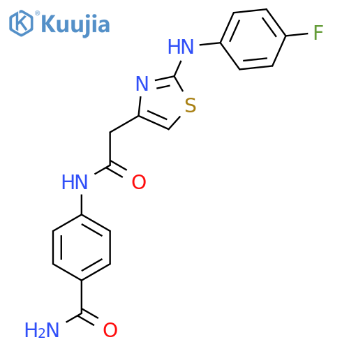 4-(2-{2-(4-fluorophenyl)amino-1,3-thiazol-4-yl}acetamido)benzamide structure