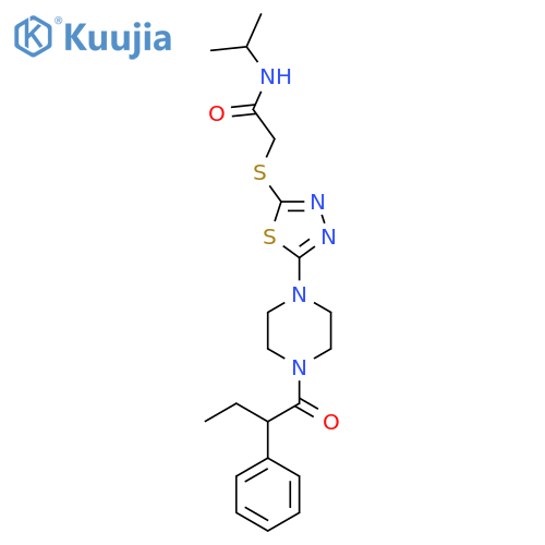 2-({5-4-(2-phenylbutanoyl)piperazin-1-yl-1,3,4-thiadiazol-2-yl}sulfanyl)-N-(propan-2-yl)acetamide structure