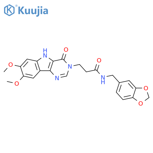 N-[(2H-1,3-benzodioxol-5-yl)methyl]-3-{7,8-dimethoxy-4-oxo-3H,4H,5H-pyrimido[5,4-b]indol-3-yl}propanamide structure