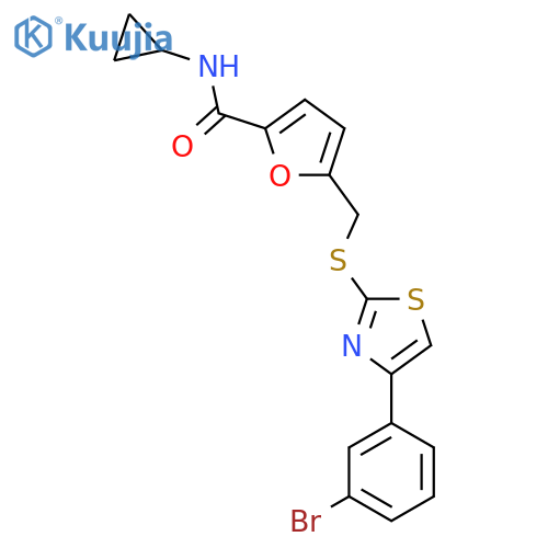 5-({4-(3-bromophenyl)-1,3-thiazol-2-ylsulfanyl}methyl)-N-cyclopropylfuran-2-carboxamide structure
