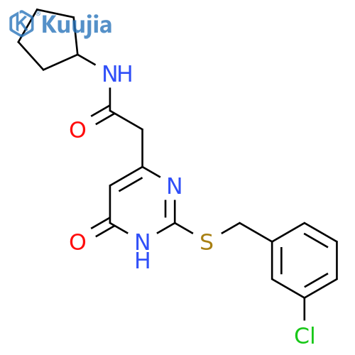 2-(2-{[(3-chlorophenyl)methyl]sulfanyl}-6-oxo-1,6-dihydropyrimidin-4-yl)-N-cyclopentylacetamide structure