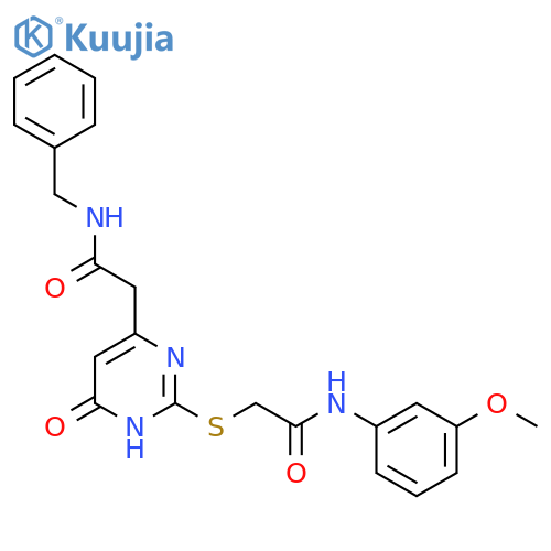 2-({4-(benzylcarbamoyl)methyl-6-oxo-1,6-dihydropyrimidin-2-yl}sulfanyl)-N-(3-methoxyphenyl)acetamide structure