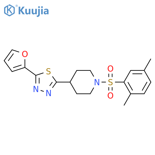 1-(2,5-dimethylbenzenesulfonyl)-4-5-(furan-2-yl)-1,3,4-thiadiazol-2-ylpiperidine structure