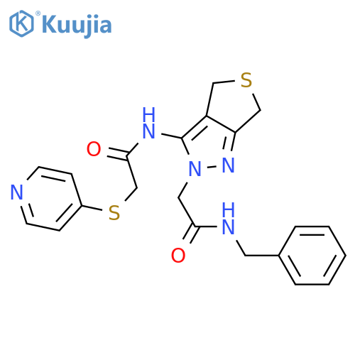 N-benzyl-2-{3-2-(pyridin-4-ylsulfanyl)acetamido-2H,4H,6H-thieno3,4-cpyrazol-2-yl}acetamide structure
