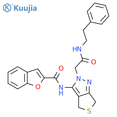 N-(2-{(2-phenylethyl)carbamoylmethyl}-2H,4H,6H-thieno3,4-cpyrazol-3-yl)-1-benzofuran-2-carboxamide structure