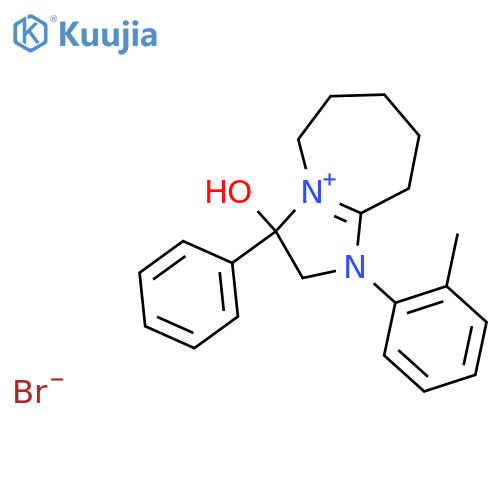 3-hydroxy-1-(2-methylphenyl)-3-phenyl-2H,3H,5H,6H,7H,8H,9H-1-imidazo1,2-aazepin-1-ylium bromide structure