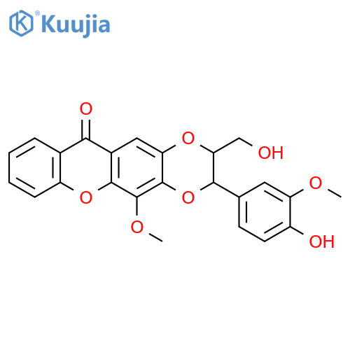 11H-1,4-Dioxino[2,3-b]xanthen-11-one,2,3-dihydro-3-(4-hydroxy-3-methoxyphenyl)-2-(hydroxymethyl)-5-methoxy- (9CI) structure