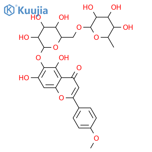 4H-1-Benzopyran-4-one, 6-[[6-O-(6-deoxy-α-L-mannopyranosyl)-β-D-glucopyranosyl]oxy]-5,7-dihydroxy-2-(4-methoxyphenyl)- structure
