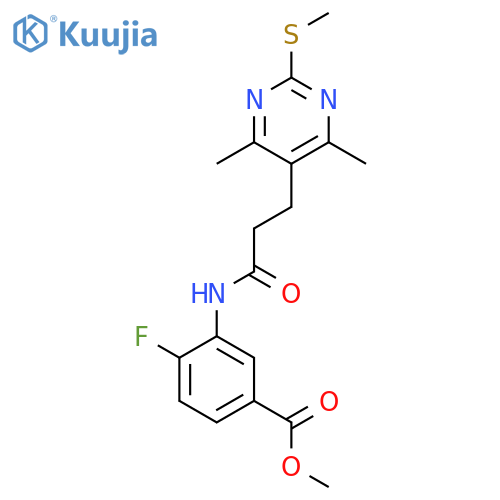 Methyl 3-{3-[4,6-dimethyl-2-(methylsulfanyl)pyrimidin-5-yl]propanamido}-4-fluorobenzoate structure