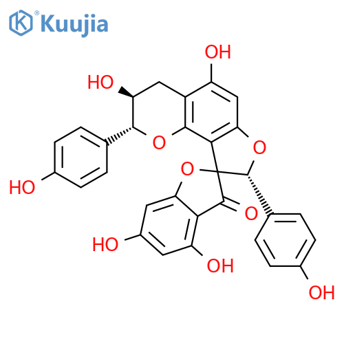 Spiro[benzofuran-2(3H),9'(8'H)-[2H]furo[2,3-h][1]benzopyran]-3-one,3',4'-dihydro-3',4,5',6-tetrahydroxy-2',8'-bis(4-hydroxyphenyl)-,(2R,2'R,3'S,8'R)- structure