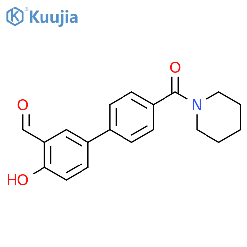 2-hydroxy-5-[4-(piperidine-1-carbonyl)phenyl]benzaldehyde structure