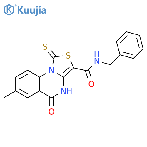 N-benzyl-7-methyl-5-oxo-1-sulfanylidene-1H,4H,5H-[1,3]thiazolo[3,4-a]quinazoline-3-carboxamide structure