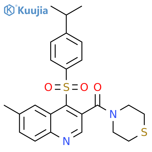6-methyl-4-[4-(propan-2-yl)benzenesulfonyl]-3-(thiomorpholine-4-carbonyl)quinoline structure
