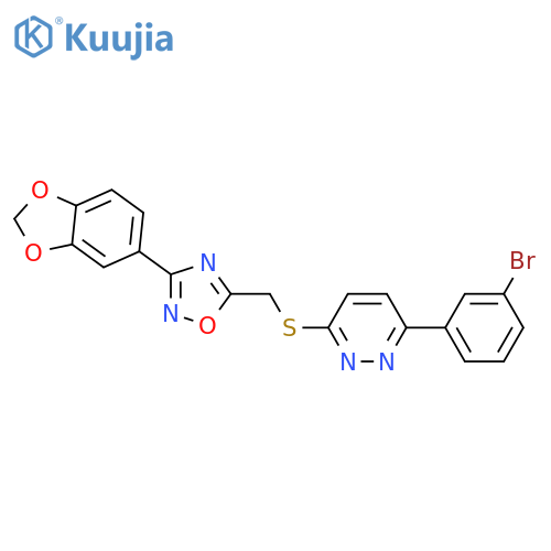 3-({[3-(2H-1,3-benzodioxol-5-yl)-1,2,4-oxadiazol-5-yl]methyl}sulfanyl)-6-(3-bromophenyl)pyridazine structure