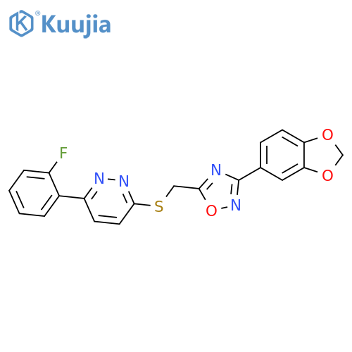 3-({[3-(2H-1,3-benzodioxol-5-yl)-1,2,4-oxadiazol-5-yl]methyl}sulfanyl)-6-(2-fluorophenyl)pyridazine structure