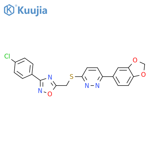 3-(2H-1,3-benzodioxol-5-yl)-6-({[3-(4-chlorophenyl)-1,2,4-oxadiazol-5-yl]methyl}sulfanyl)pyridazine structure