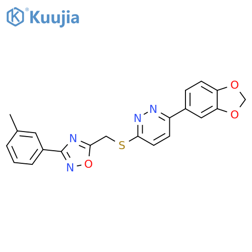 3-(2H-1,3-benzodioxol-5-yl)-6-({[3-(3-methylphenyl)-1,2,4-oxadiazol-5-yl]methyl}sulfanyl)pyridazine structure