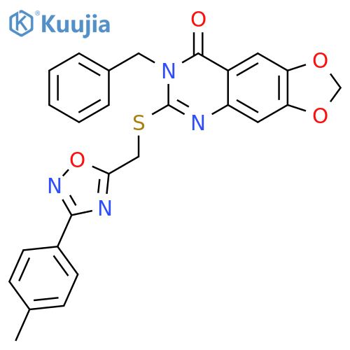 7-benzyl-6-({[3-(4-methylphenyl)-1,2,4-oxadiazol-5-yl]methyl}sulfanyl)-2H,7H,8H-[1,3]dioxolo[4,5-g]quinazolin-8-one structure