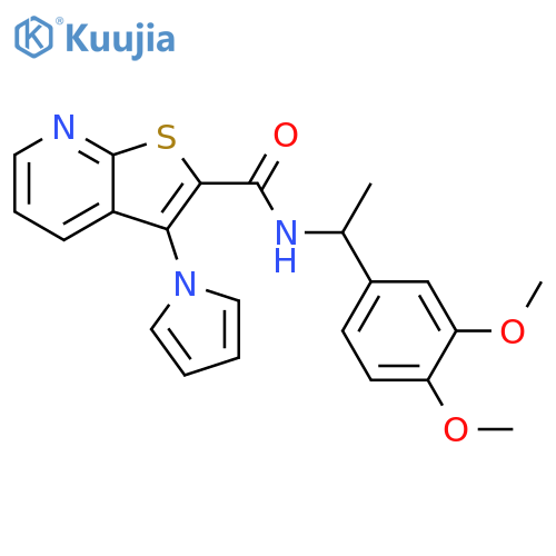 N-[1-(3,4-dimethoxyphenyl)ethyl]-3-pyrrol-1-ylthieno[2,3-b]pyridine-2-carboxamide structure