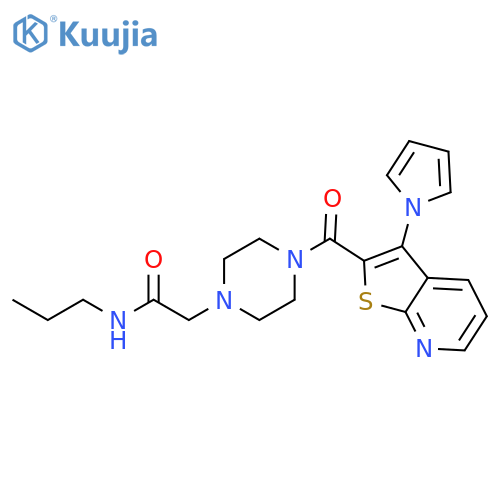 N-propyl-2-{4-[3-(1H-pyrrol-1-yl)thieno[2,3-b]pyridine-2-carbonyl]piperazin-1-yl}acetamide structure