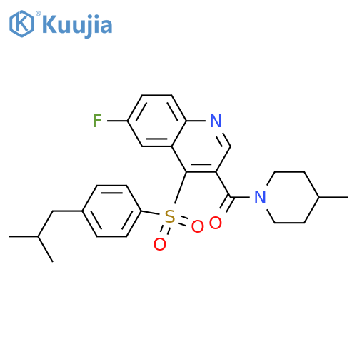 6-fluoro-3-(4-methylpiperidine-1-carbonyl)-4-[4-(2-methylpropyl)benzenesulfonyl]quinoline structure