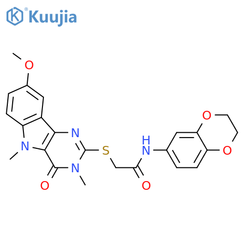 N-(2,3-dihydro-1,4-benzodioxin-6-yl)-2-({8-methoxy-3,5-dimethyl-4-oxo-3H,4H,5H-pyrimido[5,4-b]indol-2-yl}sulfanyl)acetamide structure