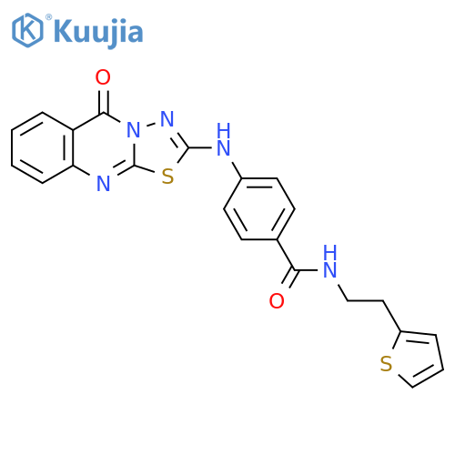 4-({5-oxo-5H-[1,3,4]thiadiazolo[2,3-b]quinazolin-2-yl}amino)-N-[2-(thiophen-2-yl)ethyl]benzamide structure