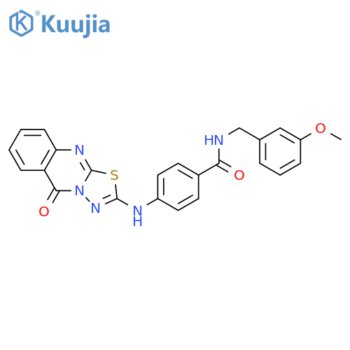 N-[(3-methoxyphenyl)methyl]-4-({5-oxo-5H-[1,3,4]thiadiazolo[2,3-b]quinazolin-2-yl}amino)benzamide structure