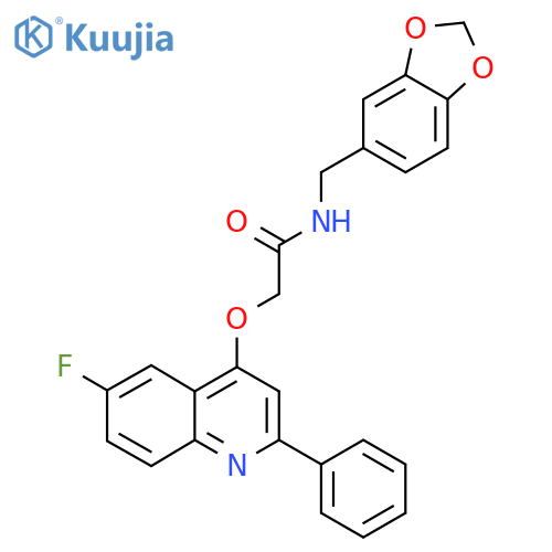N-[(2H-1,3-benzodioxol-5-yl)methyl]-2-[(6-fluoro-2-phenylquinolin-4-yl)oxy]acetamide structure