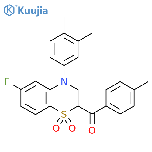 4-(3,4-dimethylphenyl)-6-fluoro-2-(4-methylbenzoyl)-4H-1lambda6,4-benzothiazine-1,1-dione structure