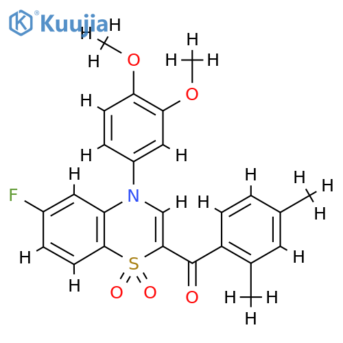 4-(3,4-dimethoxyphenyl)-2-(2,4-dimethylbenzoyl)-6-fluoro-4H-1lambda6,4-benzothiazine-1,1-dione structure