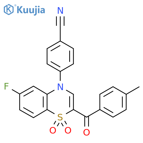 4-[6-fluoro-2-(4-methylbenzoyl)-1,1-dioxo-4H-1lambda6,4-benzothiazin-4-yl]benzonitrile structure