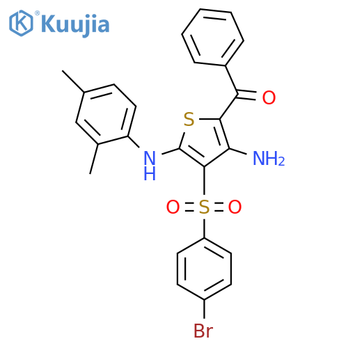 5-benzoyl-3-(4-bromobenzenesulfonyl)-N2-(2,4-dimethylphenyl)thiophene-2,4-diamine structure