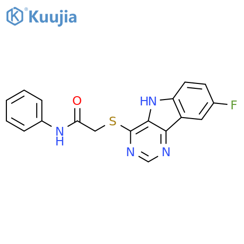 2-({8-fluoro-5H-pyrimido[5,4-b]indol-4-yl}sulfanyl)-N-phenylacetamide structure