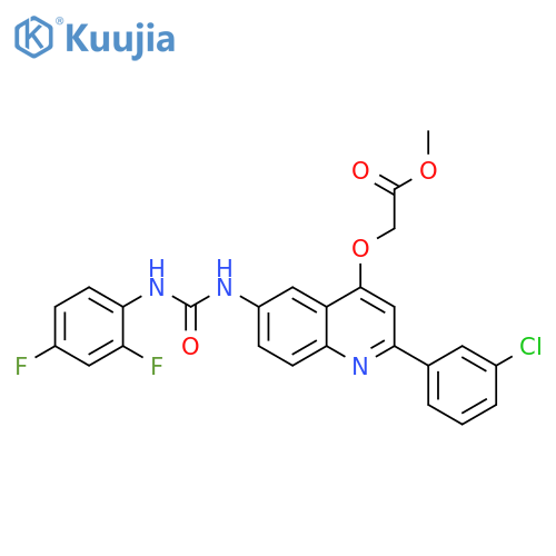 methyl 2-{[2-(3-chlorophenyl)-6-{[(2,4-difluorophenyl)carbamoyl]amino}quinolin-4-yl]oxy}acetate structure