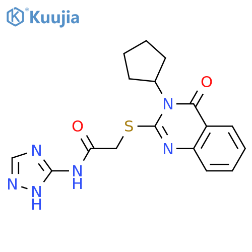 2-[(3-cyclopentyl-4-oxo-3,4-dihydroquinazolin-2-yl)sulfanyl]-N-(4H-1,2,4-triazol-3-yl)acetamide structure
