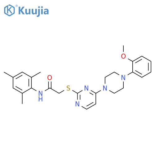 2-({4-[4-(2-methoxyphenyl)piperazin-1-yl]pyrimidin-2-yl}sulfanyl)-N-(2,4,6-trimethylphenyl)acetamide structure