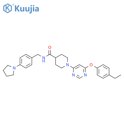 1-6-(4-ethylphenoxy)pyrimidin-4-yl-N-{4-(pyrrolidin-1-yl)phenylmethyl}piperidine-4-carboxamide structure