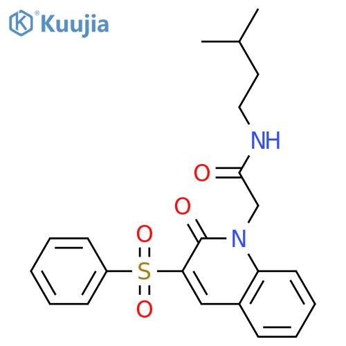 2-[3-(benzenesulfonyl)-2-oxo-1,2-dihydroquinolin-1-yl]-N-(3-methylbutyl)acetamide structure