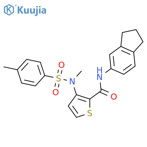 N-(2,3-dihydro-1H-inden-5-yl)-3-(N-methyl4-methylbenzenesulfonamido)thiophene-2-carboxamide structure