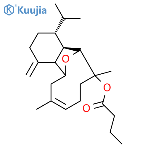 Butanoic acid,(4R,4aR,5S,6R,9E,12S,12aR)-1,2,3,4,4a,5,6,7,8,11,12,12a-dodecahydro-6,10-dimethyl-1-methylene-4-(1-methylethyl)-5,12-epoxybenzocyclodecen-6-ylester, rel-(-)- (9CI) structure