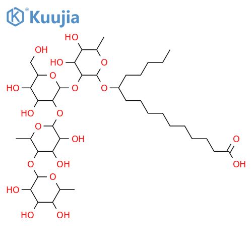 Hexadecanoic acid, 11-[(O-6-deoxy-β-D-glucopyranosyl-(1→4)-O-6-deoxy-α-L-mannopyranosyl-(1→2)-O-β-D-glucopyranosyl-(1→2)-6-deoxy-β-D-galactopyranosyl)oxy]-, (11S)- (9CI) structure