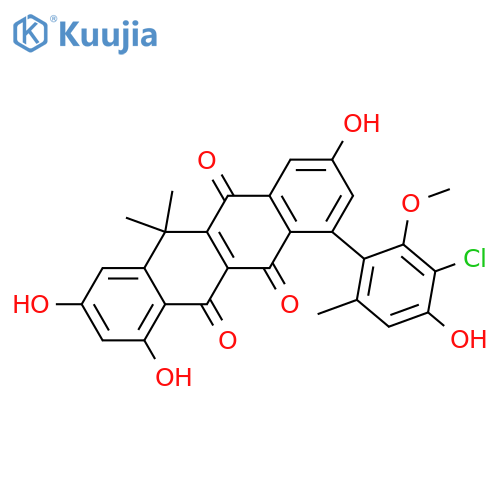 7-(2,4-Dihydroxy-6-methylphenyl)-2,4,9-trihydroxy-12,12-dimethyl-5,6,11(12H)-naphthacenetrione; 3'-Chloro, 2'-Me ether structure