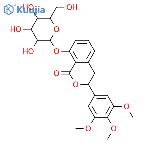 1H-2-Benzopyran-1-one, 8-(β-D-glucopyranosyloxy)-3,4-dihydro-3-(3,4,5-trimethoxyphenyl)-, (3S)- structure